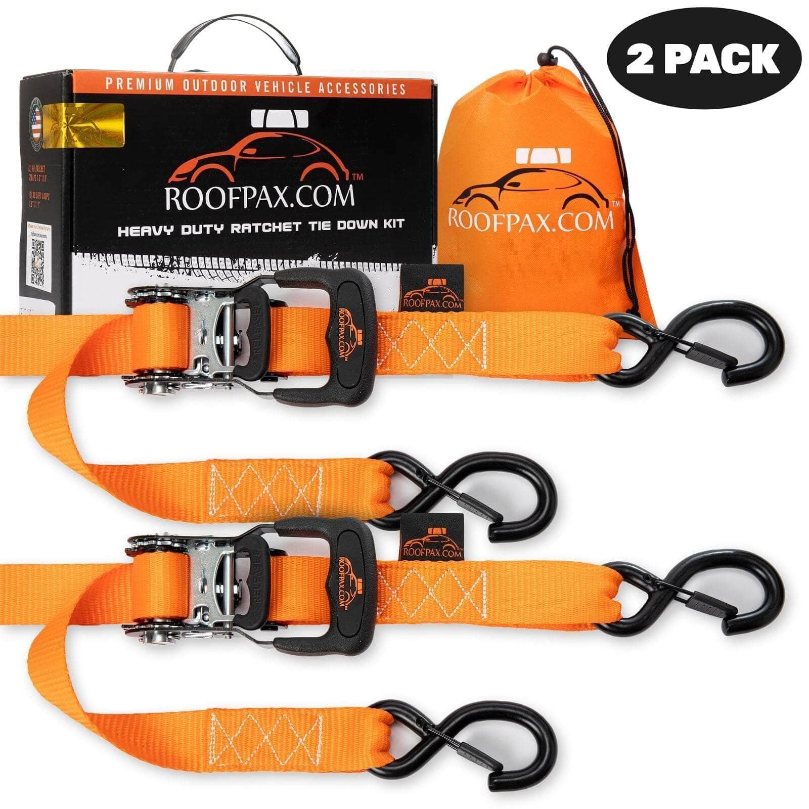 1 Heavy Duty Wide Handle Ratchet Strap Kit W/ Soft Loops & Bag