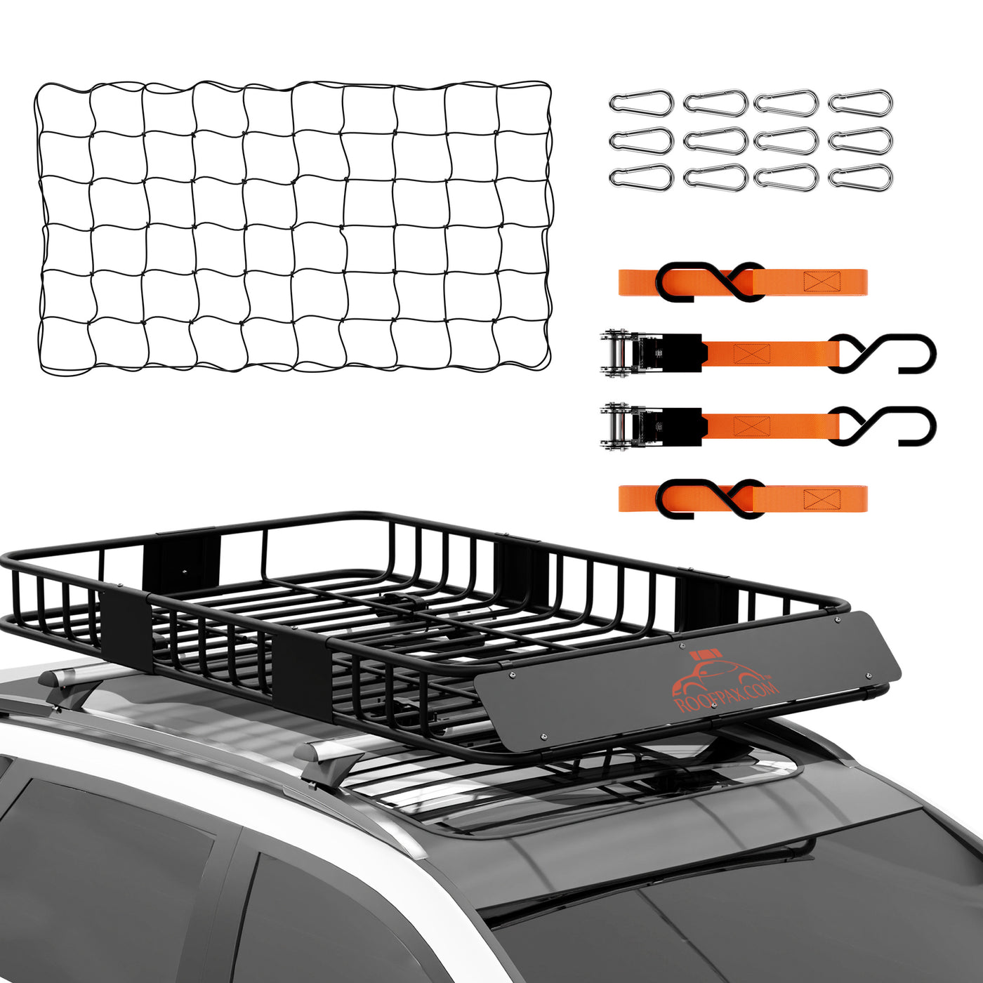 Roof Rack for Raised Side Rails & Roof Rack Basket Bundle
