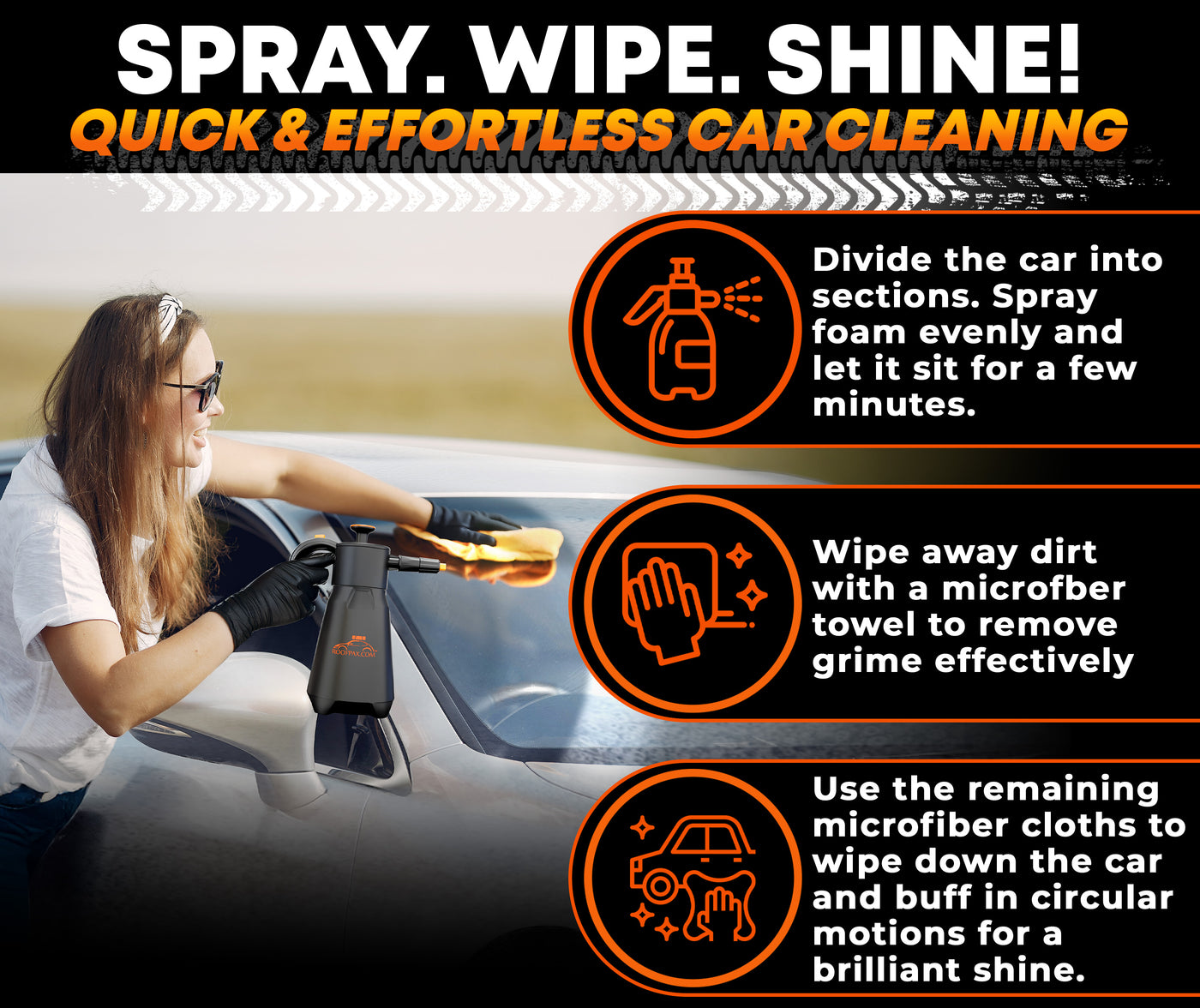 RoofPax Eco-Friendly Waterless Car Wash Spray Kit with Pressure Foam Microfiber Cloths Gel Cleaner Magic Sponge Tire Brush & Tire Spray Rinseless Car Wash for Exterior & Interior Cleaning