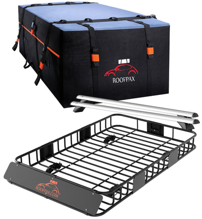 Roof Rack for Flush Rails, the Universal Roof Rack Basket, and the Extra Waterproof Car Roof Bag