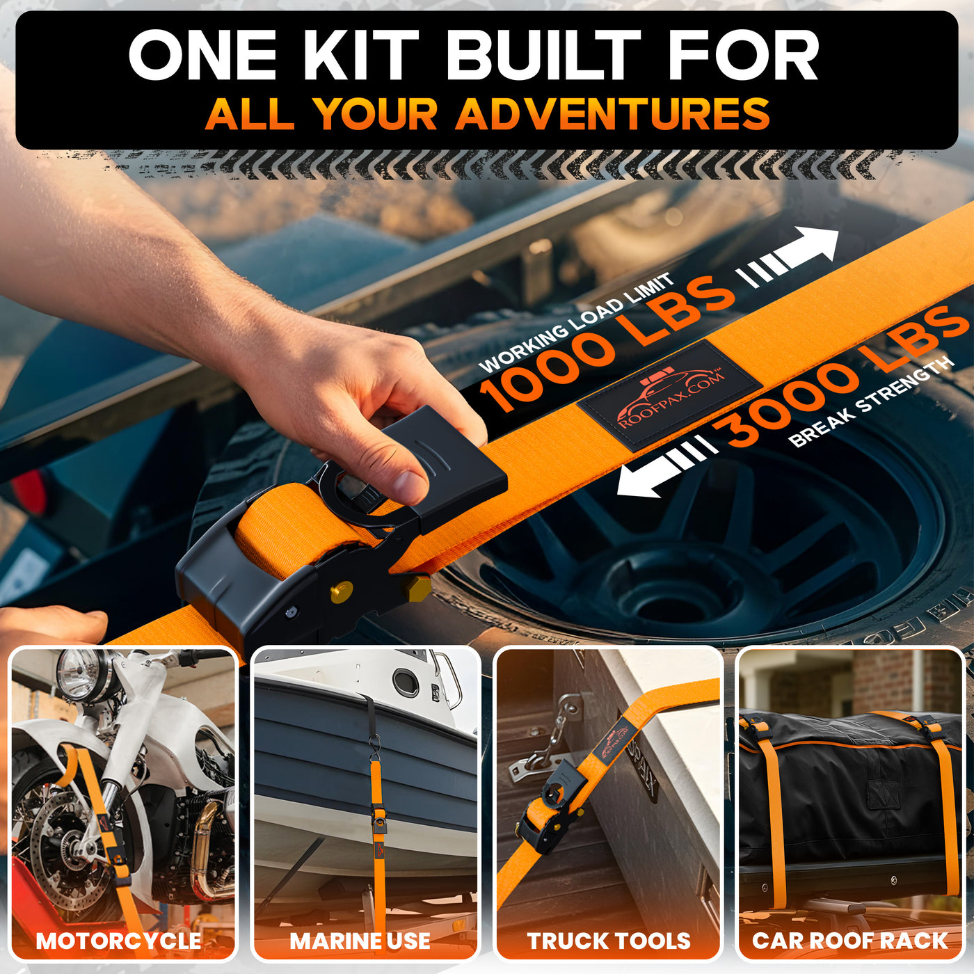 RoofPax Premium 2'' x 10" Retractable Ratchet Straps 4 Pack 3000lbs Break Strength Heavy Duty Auto Self-Retracting Tie Down Straps for Trucks Secure Cargo Tie Downs with 6pcs Bungee Cords