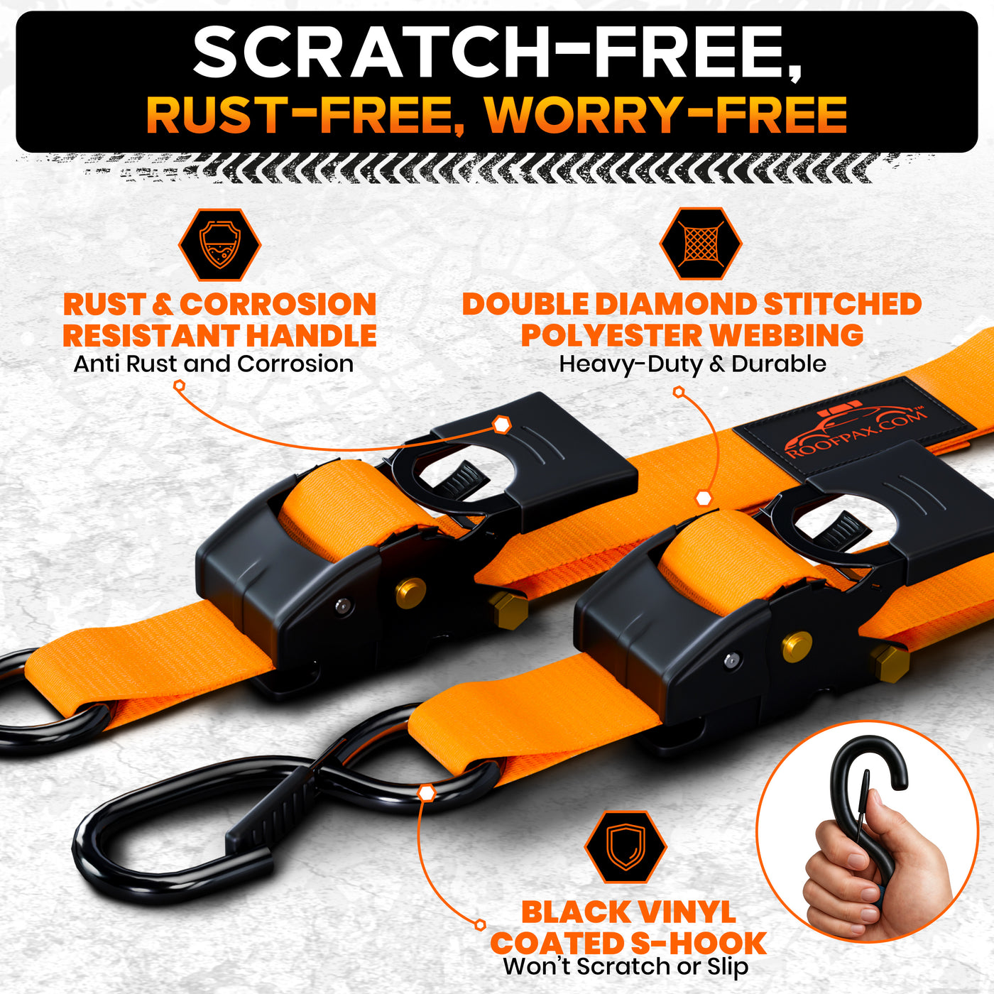 RoofPax Premium 2'' x 10" Retractable Ratchet Straps 4 Pack 3000lbs Break Strength Heavy Duty Auto Self-Retracting Tie Down Straps for Trucks Secure Cargo Tie Downs with 6pcs Bungee Cords