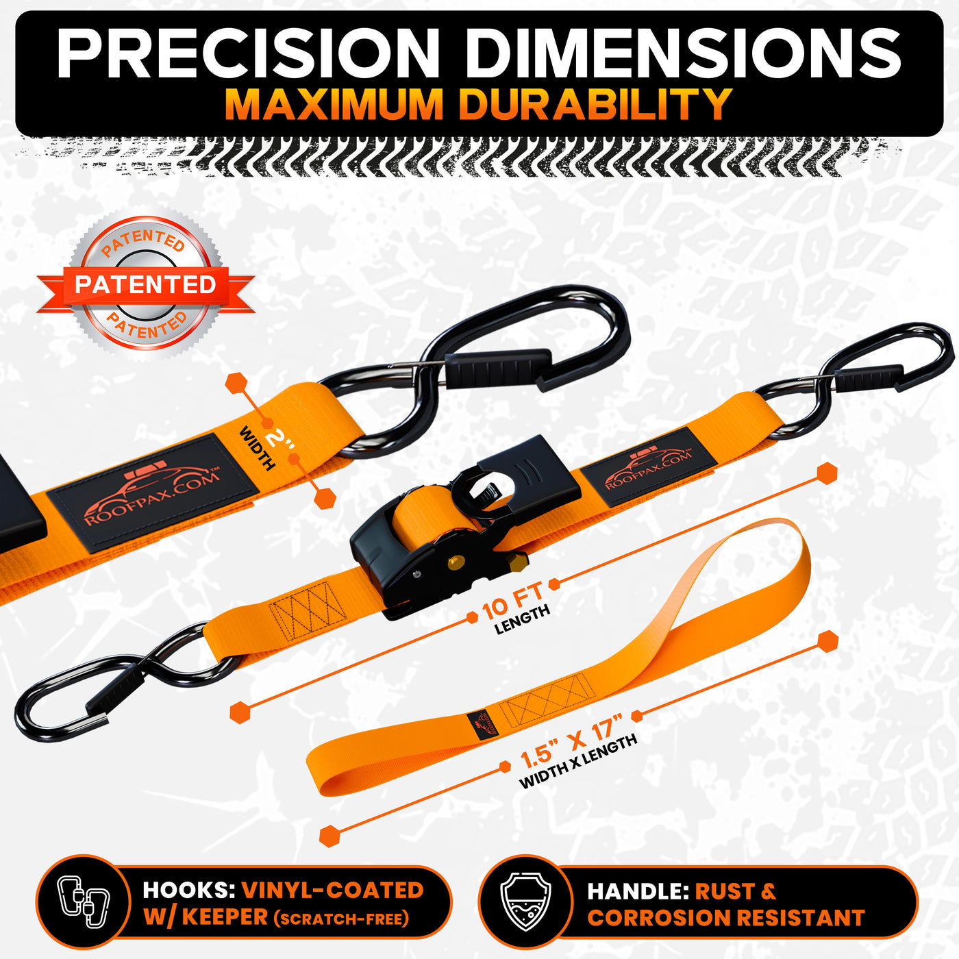 RoofPax Premium 2'' x 10" Retractable Ratchet Straps 2 Pack 3000lbs Break Strength Heavy Duty Auto Self-Retracting Tie Down Straps for Trucks Secure Cargo Tie Downs with 6pcs Bungee Cords