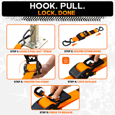 RoofPax Premium 2'' x 10" Retractable Ratchet Straps 4 Pack 3000lbs Break Strength Heavy Duty Auto Self-Retracting Tie Down Straps for Trucks Secure Cargo Tie Downs with 6pcs Bungee Cords