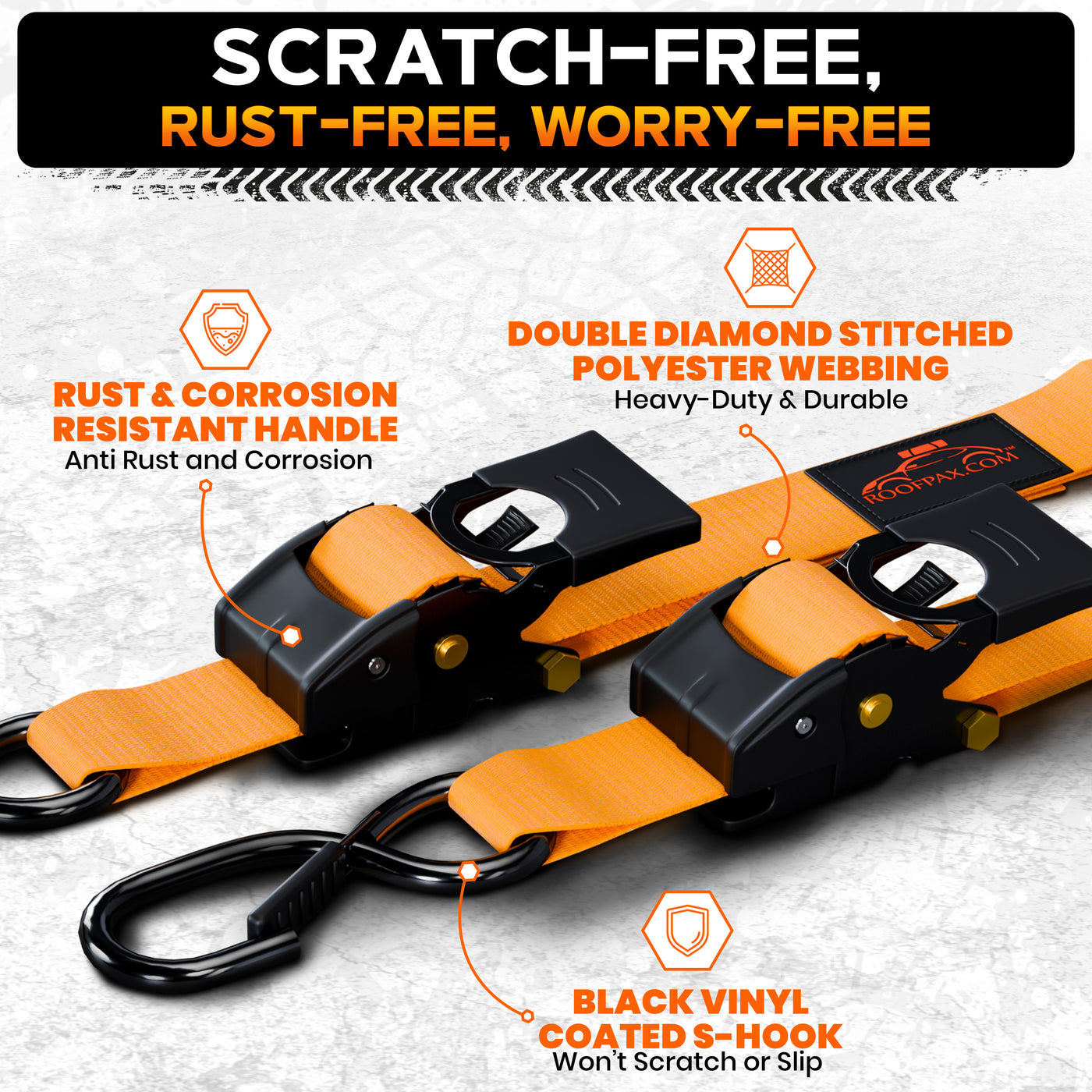 RoofPax Premium 2'' x 10" Retractable Ratchet Straps 2 Pack 3000lbs Break Strength Heavy Duty Auto Self-Retracting Tie Down Straps for Trucks Secure Cargo Tie Downs with 6pcs Bungee Cords